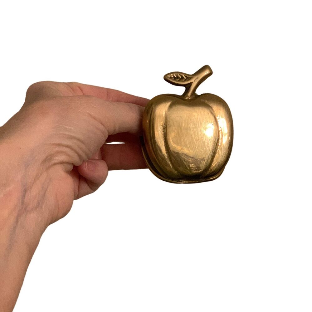 Vintage Brass Apple Paper Clip Holder Teacher Desk Gift Office Apple Decor